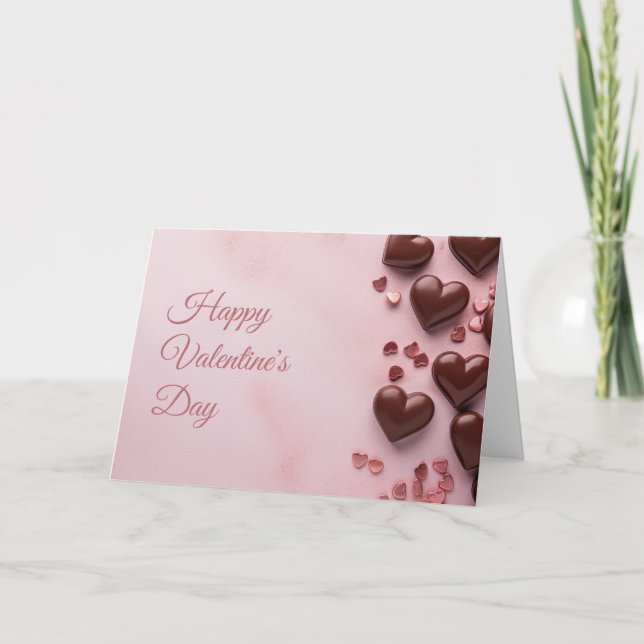 Chocolate hearts on pink ground Valentine's Card (Front)