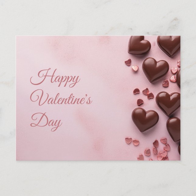 Chocolate hearts on pink ground Valentine's Postcard (Front)