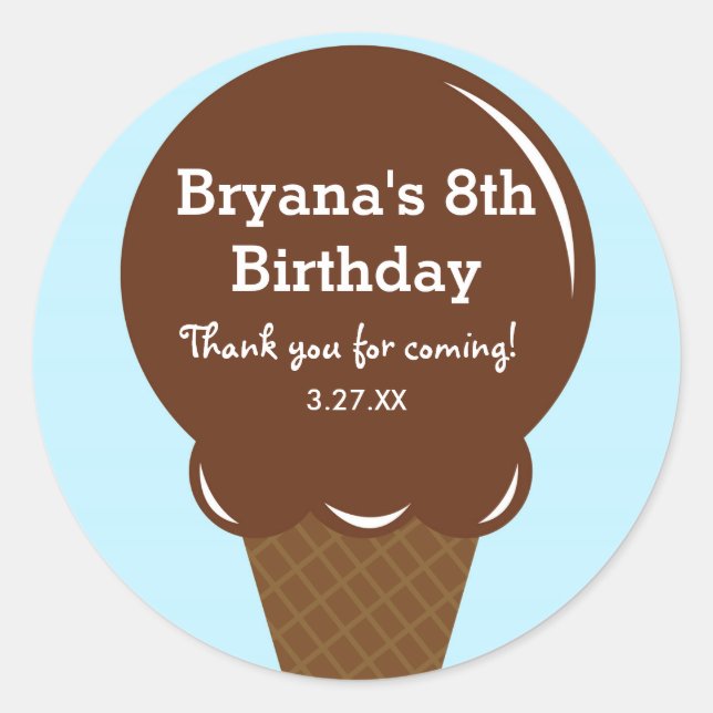 Chocolate Ice Cream Birthday Party Favor Stickers (Front)