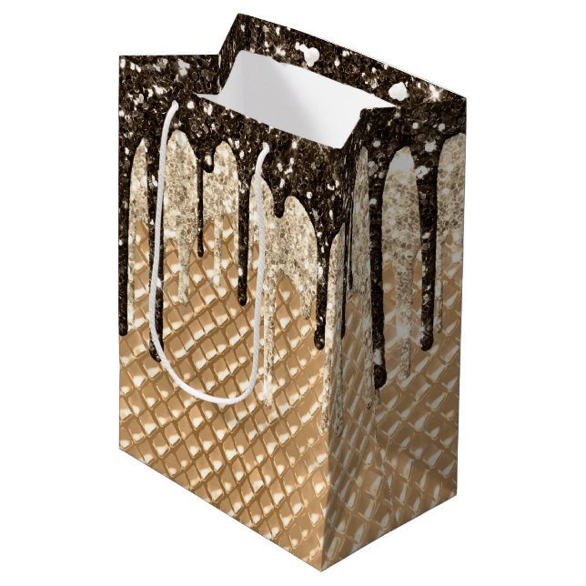 Chocolate Ice Cream Cone Glitter Drips  Medium Gift Bag (Front Angled)