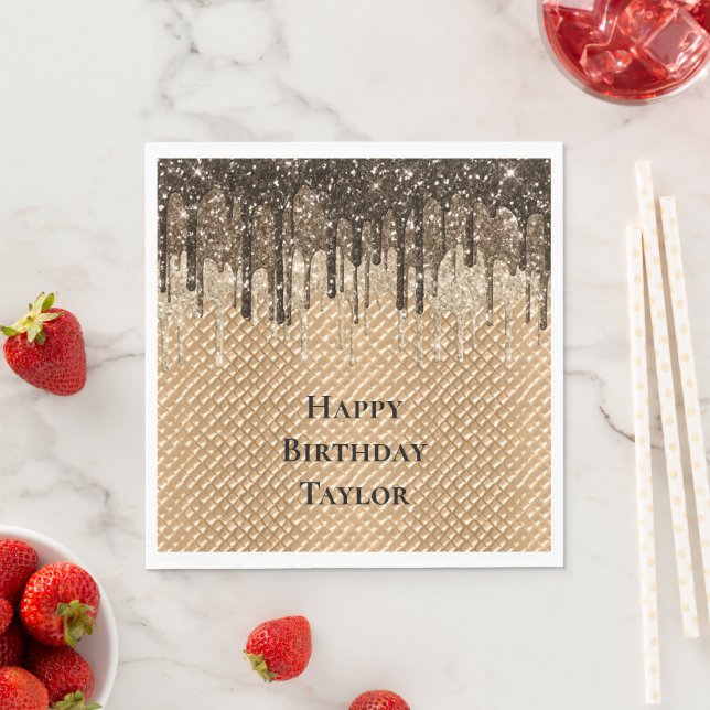 Chocolate Ice Cream Cone Glitter Drips Napkins (Insitu)