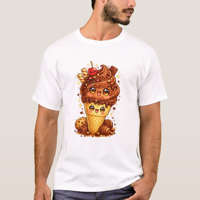 Chocolate Ice Cream Cone Kawaii T-Shirt (Front)