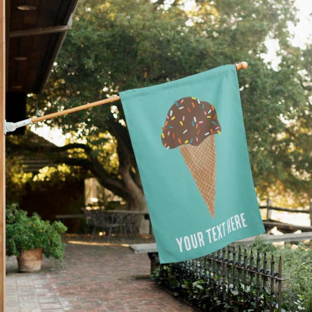 Chocolate Ice Cream Cone Summertime Fun CUSTOM  House Flag (In SItu)