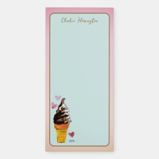 Chocolate Ice Cream Cone Vintage Dessert Cafe Magnetic Notepad