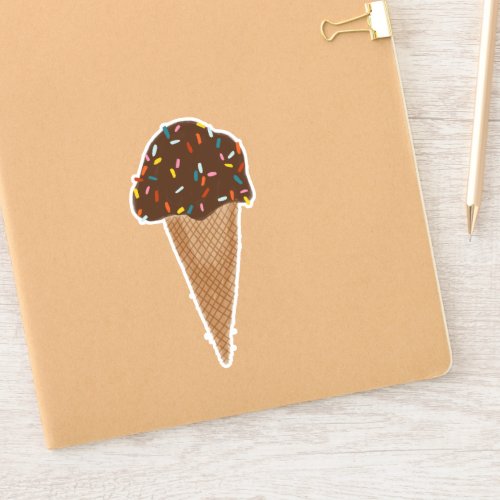 Chocolate Ice Cream Cone w Sprinkles Illustration Sticker
