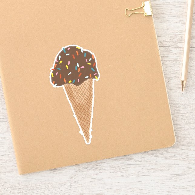 Chocolate Ice Cream Cone w Sprinkles Illustration Sticker (Notebook)