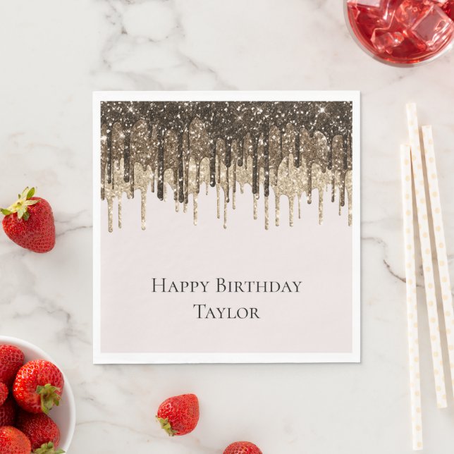 Chocolate Ice Cream Glitter Drips Birthday Napkins (Insitu)