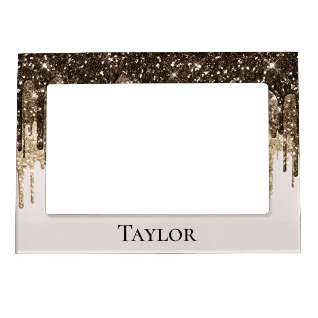 Chocolate Ice Cream Glitter Drips Personalized Magnetic Frame (Front)