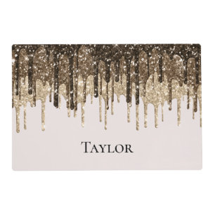 Chocolate Ice Cream Glitter Drips Personalized Placemat