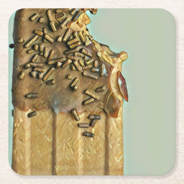 Chocolate ice cream popsicle square paper coaster (Front)