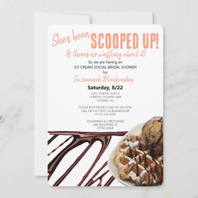 Chocolate Ice Cream Scoop On Waffle Bridal Shower Invitation (Front)