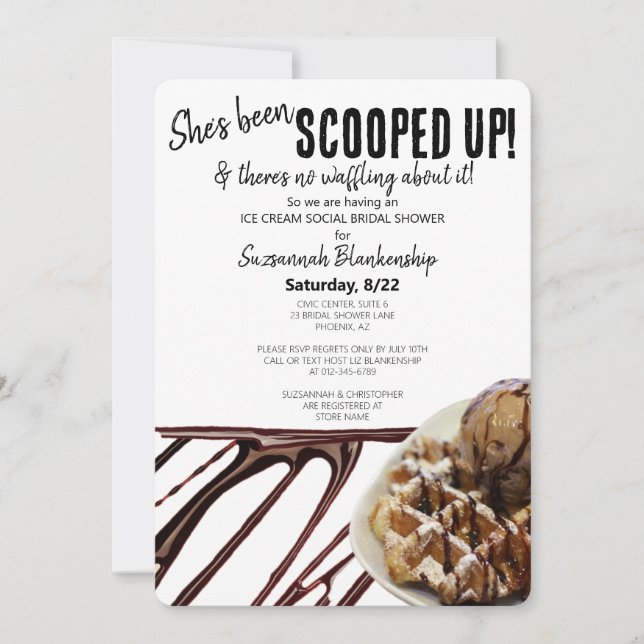 Chocolate Ice Cream Scoop On Waffle Bridal Shower Invitation (Front)