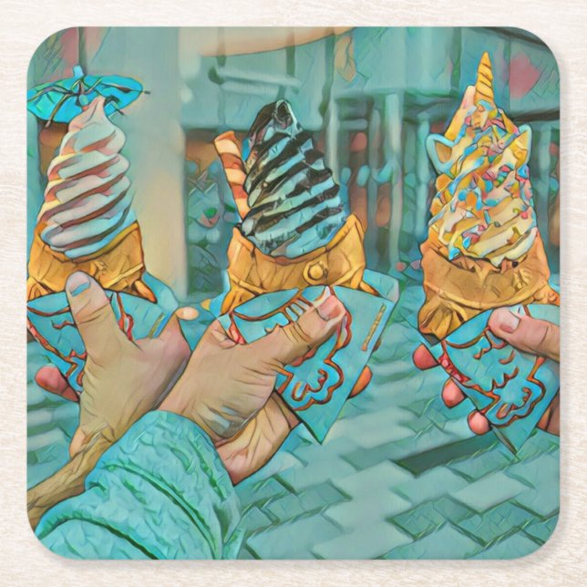 Chocolate ice cream square paper coaster (Front)