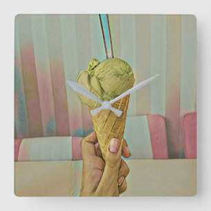 Chocolate ice cream square wall clock