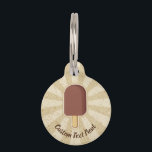 Chocolate Ice Cream Stick Pet ID Tag<br><div class="desc">Chocolate ice cream stick icon on beige grunge background with custom text.</div>