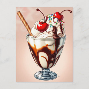 Chocolate Ice Cream Sundae with Sprinkles Postcard