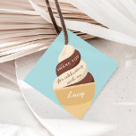 Chocolate Ice Cream Swirl Kids Birthday Thank You Favor Tags<br><div class="desc">Designed to match our soft serve ice cream kids' birthday party invitations,  these cute favor tags feature a chocolate and vanilla soft serve swirl cone with the words "thank you for celebrating with me, " and a signature in cute retro vintage style lettering.</div>