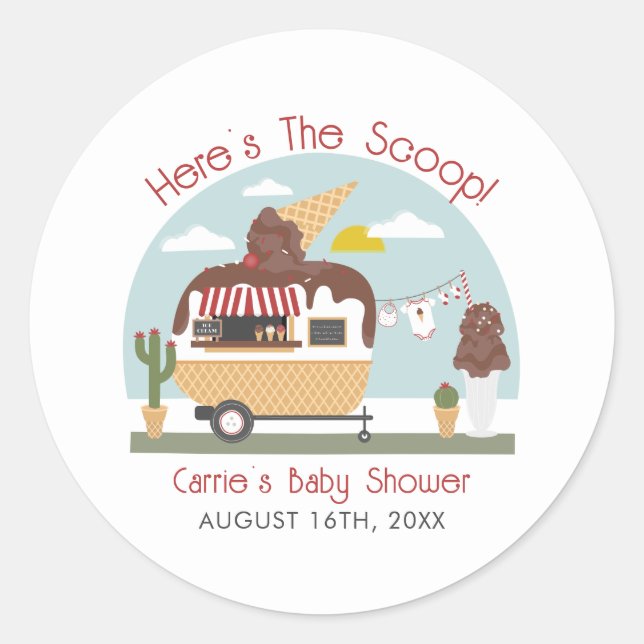 Chocolate Ice Cream Truck Neutral Baby Shower Classic Round Sticker (Front)