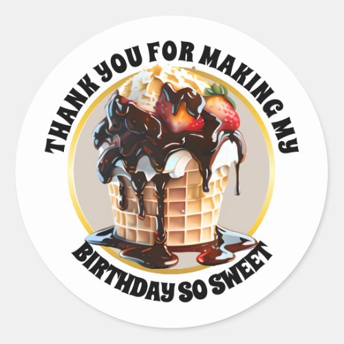 Chocolate ice cream waffle cone dessert thank you classic round sticker