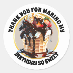 Chocolate ice cream waffle cone dessert thank you classic round sticker