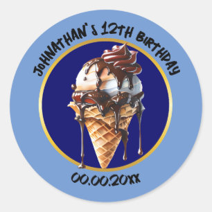 Chocolate ice cream waffle cone drippings kids classic round sticker