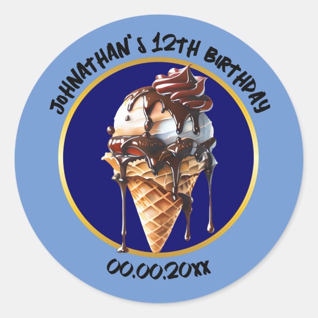 Chocolate ice cream waffle cone drippings kids classic round sticker (Front)