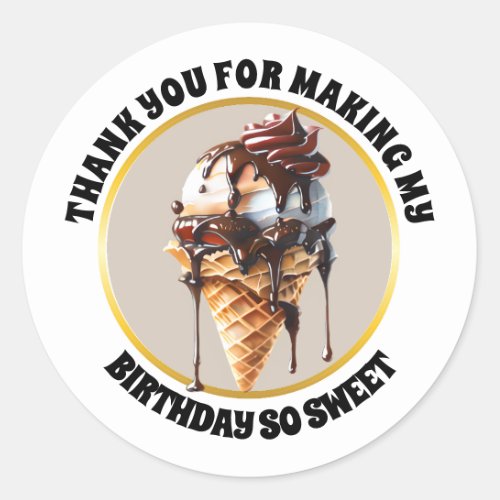 Chocolate ice cream waffle cone drippings thanks classic round sticker