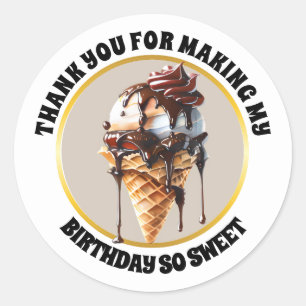 Chocolate ice cream waffle cone drippings thanks classic round sticker