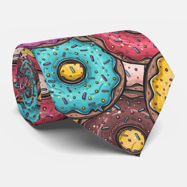 Chocolate Iced Sprinkles Doughnuts Neck Tie (Rolled)