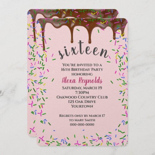 Chocolate Icing With Sprinkles for 16th Birthday Invitation
