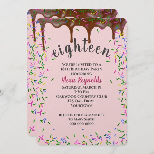 Chocolate Icing With Sprinkles for 18th Birthday Invitation