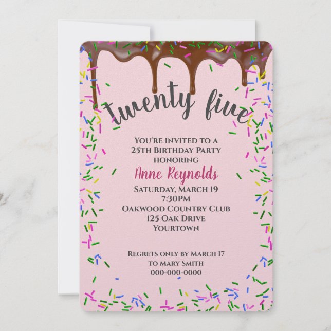 Chocolate Icing With Sprinkles for 25th Birthday Invitation (Front)