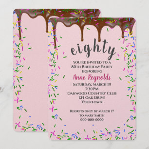Chocolate Icing With Sprinkles for 80th Birthday Invitation