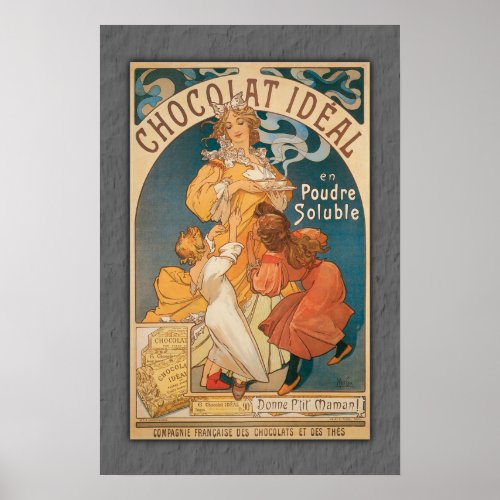 Chocolate Ideal Vintage French Cocoa Art Nouveau Poster