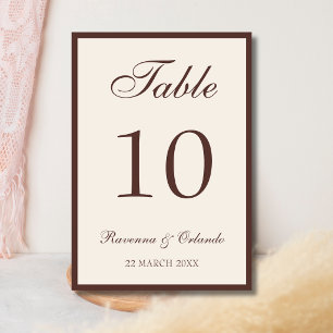 Chocolate Ivory Old Money Black Tie Wedding Table Number