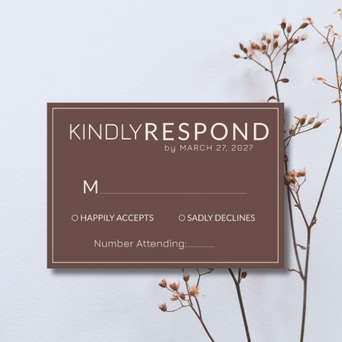 Chocolate Ivory Old Money Modern Frame Wedding RSVP Card
