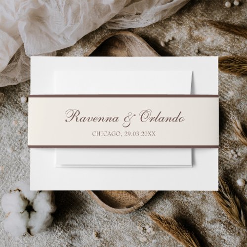 Chocolate Ivory Old Money Timeless Wedding Invitation Belly Band