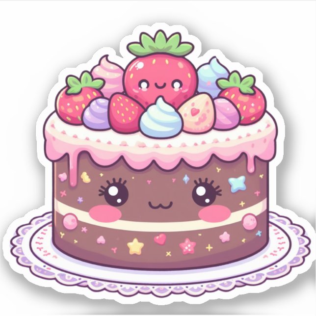 chocolate kawaii birthday cake sticker (Front)