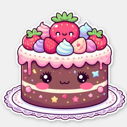 chocolate kawaii birthday cake sticker