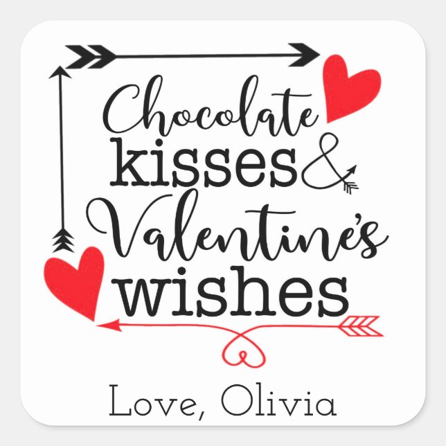 Chocolate kisses Valentine Wishes Square Sticker (Front)