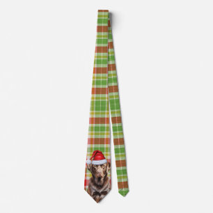 Chocolate Lab and Plaid Christmas Dog Neck Tie