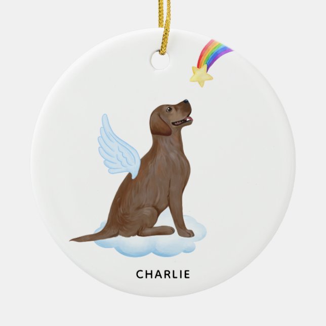 Chocolate Lab Angel Personalized Pet Dog Memorial Ceramic Ornament (Front)