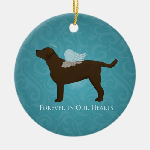 Chocolate Lab Angel Pet Memorial Design Ceramic Ornament