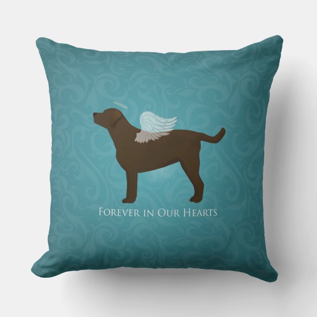 Chocolate Lab Angel Pet Memorial Design Throw Pillow (Front)