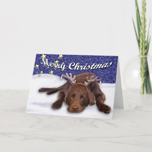 Chocolate Lab Antlers Photo Custom Text Inside Holiday Card