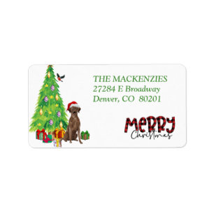 Chocolate Lab, Bird, Holiday Tree Return Address Label
