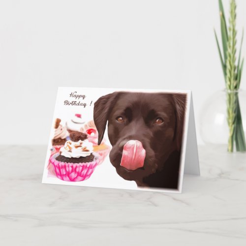 Chocolate Lab Birthday Card _ Dog Cupcake Birthday