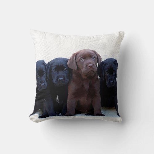 Chocolate Lab _ Black Labrador Puppies Throw Pillow