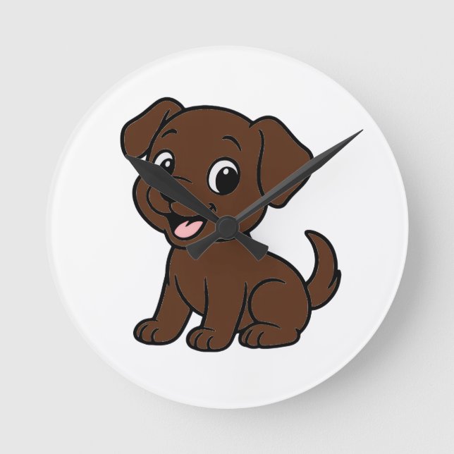 Chocolate Lab Cartoon Round Clock (Front)