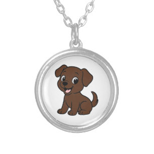 Chocolate Lab Cartoon Silver Plated Necklace
